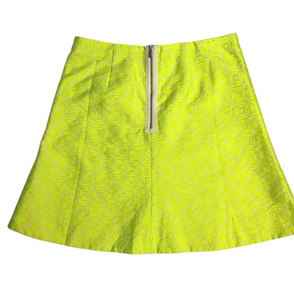 J. Crew Jacquard Neon Yellow A-Line Mini Skirt Geometric Flare Floral Size 0 - Picture 4 of 11